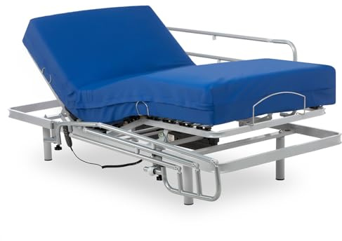 Geriafy - Lattenrost elektrisch verstellbar mit viskoelastischer 6 cm, wasserdichter Sanitätsmatratze (90x200 + Bettgitter klappbar)