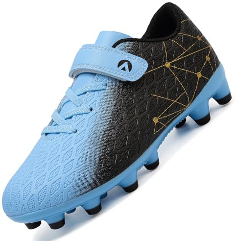LECYGNB Boys Football Boots Kids Girls Athletics Training Astro Turf Soccer Shoes Teenager Profession Competition Indoor Outdoor Sneakers Unisex Blue Cyan UK 1