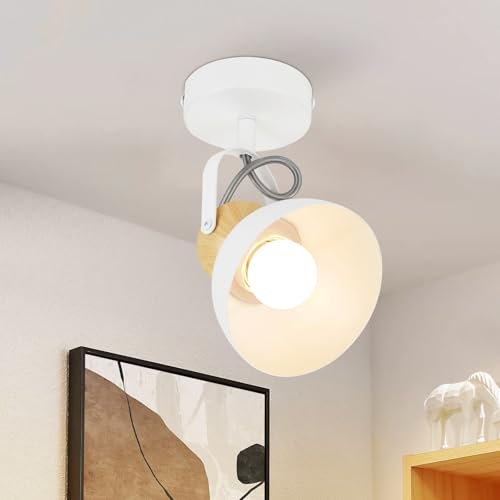 ZMH Deckenstrahler Vintage Weiß Deckenlampe: 1 Flammig Retro Deckenspots E27 Flurlampe Schwenkbar 350° Wandstrahler Metall Industrial Deckenleuchte für Flur Küche Eingang Wohnzimmer Schlafzimmer