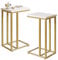 Aibiju 2er-Set Kleiner Beistelltisch für Laptop, Beistelltisch für Sofa, Couchtisch mit Metallrahmen für Wohnzimmer, Schlafzimmer, Balkon, Weißes und Goldenes Metallgestell, YD-TM051WG-2