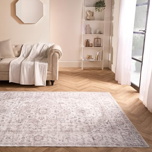 OHS Living Room Rugs with Vintage Printed Design, Washable Rug Soft Decorative Durable Material Stylish Medium Sized Bedroom Rugs - Natural, 120 x 170cm