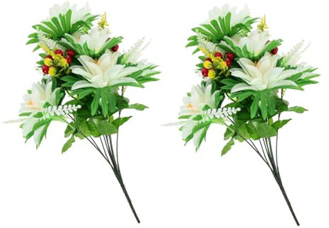 Amosfun Künstliche Blumen Set 2 Stück Chrysanthemen Opferstrauß Gefälschte Plastik Friedhofsblumen Realistisches Design Keine Wartung