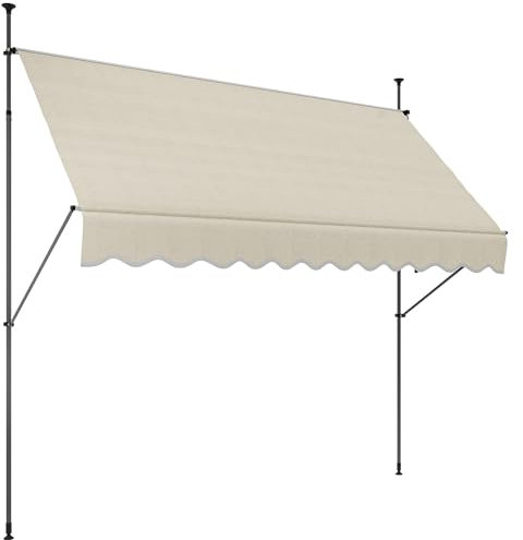 Outsunny Store banne autoportant Manuel auvent rétractable 3L x 1,2l x 2,1-3H m Inclinaison réglable pour Balcon sans Trous à percer métal alu Polyester Sable