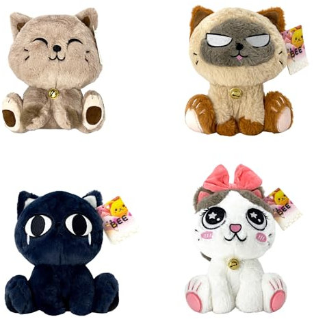 TA&MA Kuscheltier Katze 24 cm – Weiches Plüschkatze Stofftier – Süße Cartoon Kätzchen Plüschfigur – Kuschelige Schmusekatze Geschenk für Kinder & Katzenliebhaber (Beige)