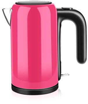 NTALJC Hervidor de Agua eléctrico de Acero Inoxidable, Tetera inalámbrica con protección de ebullición de ebullición, Caldera de Agua antihorada de Pared Doble, 1200 w/Rosa