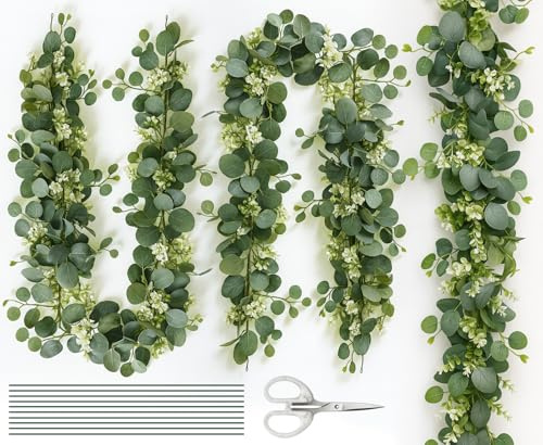 CoKeeSun Eukalyptus Girlande 3 Stück, Künstliche Girlande Pflanze 1,8m, Tischdeko Eukalyptus Deko, Hängend Grüne Blätter Deko, für Tisch Zuhause Hochzeit Badezimmer Garten Küchen Festival Dekoration
