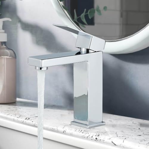 Wasserhahn Bad Waschtischmischer Badarmatur mit Warm/Kaltwasser Waschbeckenarmatur Edelstahl für Waschschale Verchromt Waschtischmischer mit Wassersparfunktion,Chrom