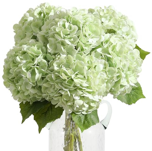 Kisflower 3Pcs Hortensien Künstliche Blumen, Single Stem Realistische Hydrangea Blumen,57CM Real Touch Latex Hortensien Kunstblumen für Hochzeiten Party Büro Home Decor(Hellgrün)