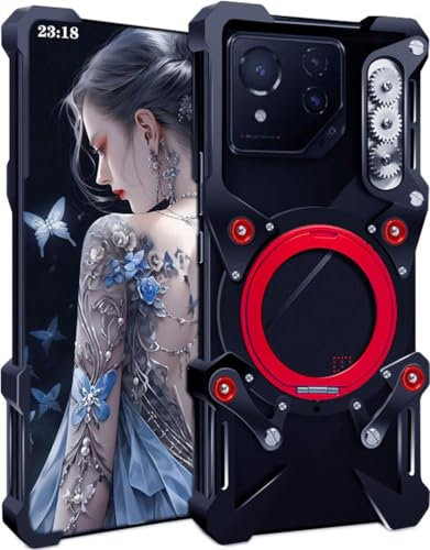 TECSHINE Metall-hülle für ASUS ROG Phone 8 Pro, für ROG 8 Handyhülle, Hülle, Metallrahmen Handy Case, Rüstung, Mechanische Monster, Handyschale -Schwarz