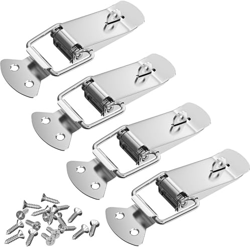 Spannverschluss mit Verriegelungsloch, 4 Stück 74mm Abschließbar Spannverschluss Edelstahl, Kistenverschluss mit Schrauben 16 Stück, Schnappverschluss Geeignet für Toolbox Schublade Truhe Box
