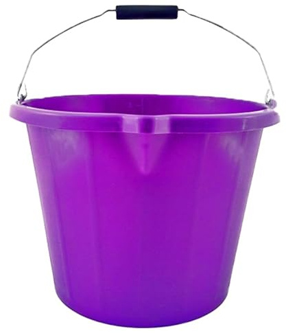 15 Litre Heavy Duty Builders Bucket – Durable Plastic Construction with Pouring Lip & Strong Metal Handle – Graduated in Gallons and Litres – Multipurpose Mixing, Available in 5 Colours_PURPLE
