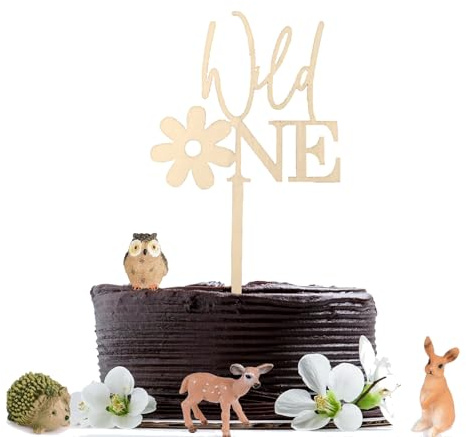 Ovanda Wild One Geburtstag Deko, Cake Topper Wild One aus Holz Tortendeko, Cake Topper 1. Geburtstag, Babyparty Deko, Wild One Tortendeko, Neutral Geburtstagsdeko für Junge Mädchen