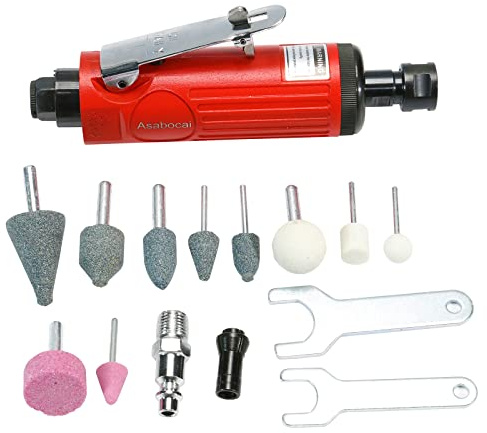 Luftdruck-Schleifmaschine-Set, gerade, pneumatisch, 22.000 U/min, hinterer Auslass, Poliermaschine mit 1/4 Zoll (6 mm) und 1/8 Zoll (3 mm) Spannzangen, mini und kompakt, Polierwerkzeug