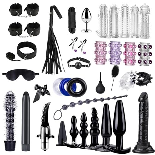 BDSM Kit Bondage 39 Pezzi per San Valentino, Qoosea Restrizioni Sex Toys Accessori BDSM Set con Plug Anale Manette Finger Stimolatore, Giocattoli Sessuali Erotici per Coppie Donna Principianti