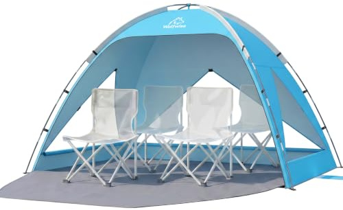 Wolfwise Tenda da Spiaggia UPF 50+ per Famiglia, Riparo Solare Anti-UV con 3 Finestre Ventilate, Pavimento Estensibile e Borsa per il Trasporto, Capacità 4 Persone, Blu