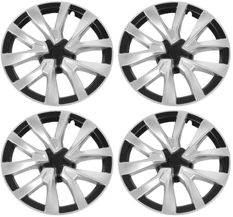 Eminchu 2017–2023 18-Zoll-Radnabenkappen, Mattschwarze Radkappen, Stilvolle Radkappen Im Sternstil mit 1:1-Senk-Design, Ideal für den Fahrzeugaustausch (Silberschwarze Farbe)