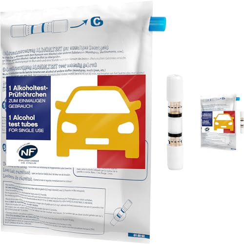 ACE Einmal-Alkoholtester mit NF-Zertifikat - 5x Einweg-Promilletester für Frankreich - 5 Alkotester-Prüfröhrchen mit Ballons (Packung mit 2)