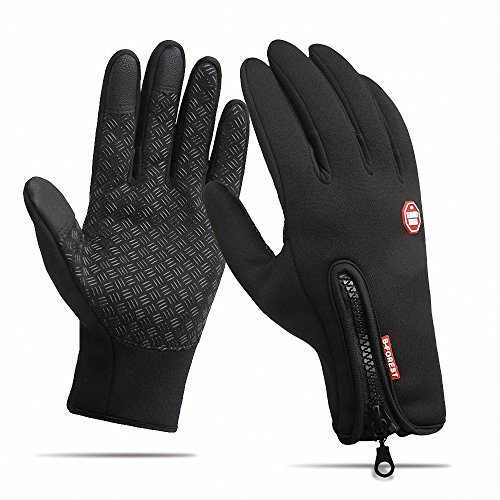 Anti-slip Motorcycle Winter Warm Outdoor Sports Hiking Cycling Men Women Full Finger Touch Screen Gloves, L /Plam width:3.34in, Black