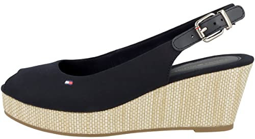 Tommy Hilfiger Espadrillas Wedge Donna Iconic Elba Sling Back Wedge Tacco a Zeppa, Blu (Desert Sky), 41 EU