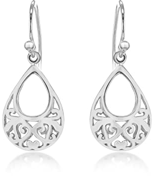 Tuscany Silver Damen-Ohrringe, Sterlingsilber, filigran, offen, 12,5 x 29,3 mm, Silber