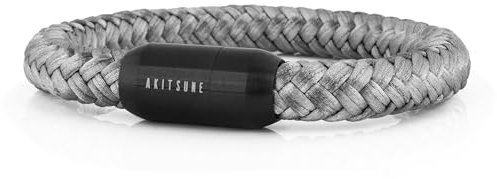 Akitsune Portus Segeltau Armband | Magnetischer Kapselverschluss Armschmuck Damen Anker Herren Maritim - Schwarz-Dunkelgrau 21cm