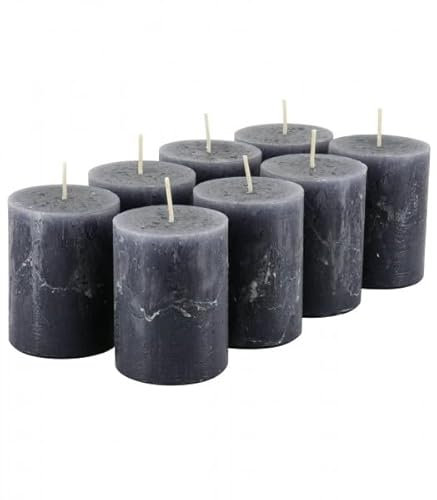 Rustikale Stumpenkerzen – 8 Stück - Wachskerzen/Rustickerzen/Adventskerzen Weihnachten (Anthrazit, Klein: Höhe 8cm / Ø 6cm)