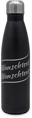 printplanet - Isolierte Trinkflasche mit Text oder Namen graviert - Edelstahl Thermo-Flasche mit Gravur, 500ml - Schwarz - Motiv: Welle 2