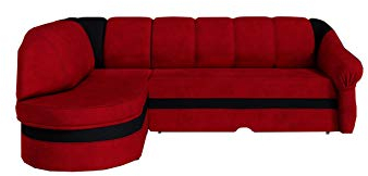 MOEBLO Ecksofa mit Schlaffunktion mit Bettkasten Couch L-Form Polstergarnitur Wohnlandschaft Polstersofa mit Ottomane Couchgranitur - Juliano (Rot+ Schwarz (Alova 46+ Alova 04), Ecksofa Links)