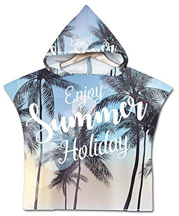 Chickw1 Badeponcho mit Kapuze Kind Poncho Handtuch, Kinderhandtuch Strand Schwimmen Bad Kapuzenhandtuch Bademantel Zum Wechseln für Jungen Mädchen (60 * 80cm,Tropischer Sommer)