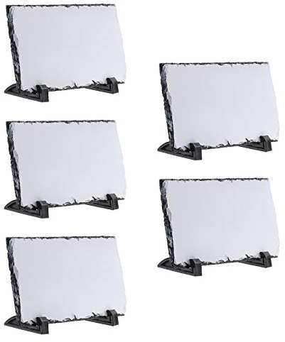 EMSea 5 x Foto, blanko, Steinschiefer-Set, mit Präsentationsständer, DIY-Geschenk, Souvenir, Dekoration für Thermotransferdruck, 22 x 12 cm