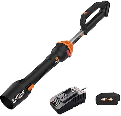 WORX Nitro WG543 - Soffiatore per foglie LEAFJET senza fili, con batteria e caricabatterie, soffiatori per la cura del prato solo 1,7 kg, motore brushless senza fili, batteria e caricabatterie inclusi