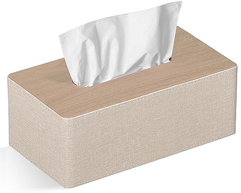 GOLRANLYE Kosmetiktücherbox, 25×13.5×9.5 cm PU-Leder Moderner Taschentuchbox Rechteckig für Badezimmer Schlafzimmer Esszimmer Büro und Mehr (Beige)