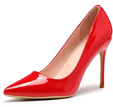 Zhabtuc Damen Pumps Mode Spitze Geschlossene Zehe High Heels Sexy Slip on Party Abschlussball Hochzeit Stiletto Schuhe 10CM Rot 39 EU（9 US）