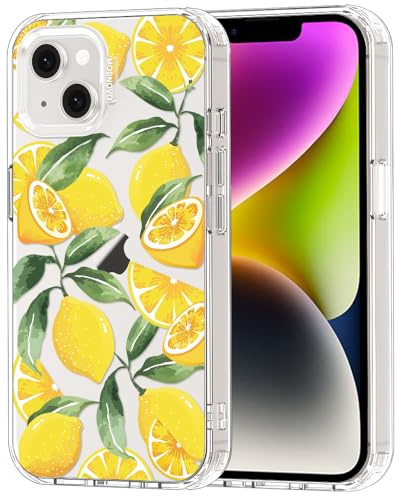 MOSNOVO Hülle für iPhone 13 & iPhone 14, [2 m Militärschutz] [Anti-Abblätter-Technologie] Transparente stoßfest TPU Stoßfänger Handyhülle mit Design - Zitrone