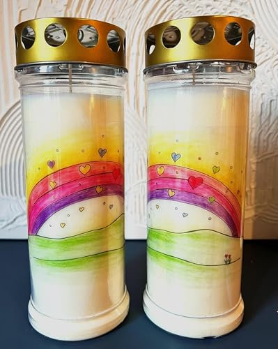 2 Grabkerzen Regenbogen, Grablicht, Größe 21cm x 7,5 cm - Brenndauer ca. 7 Tage