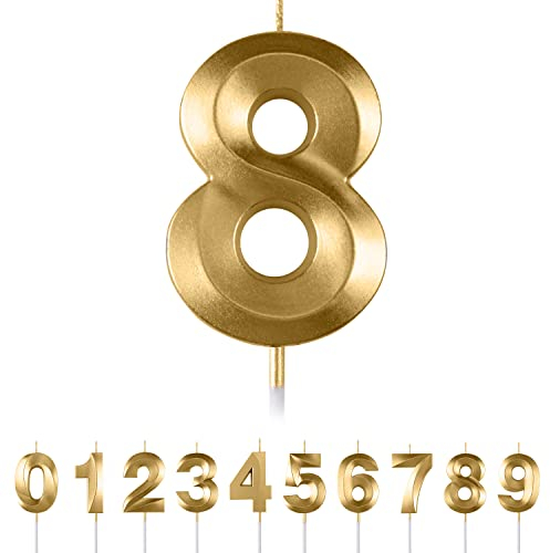 Geburtstagskerzen Zahlen 8,Gold Geburtstagskerzen, 3D Diamant Form Kuchen Kerzen Zahl 0 1 2 3 4 5 6 7 8 9 Glitzer Kuchen Topper Dekoration für Hochzeit Geburtstag Jubiläum