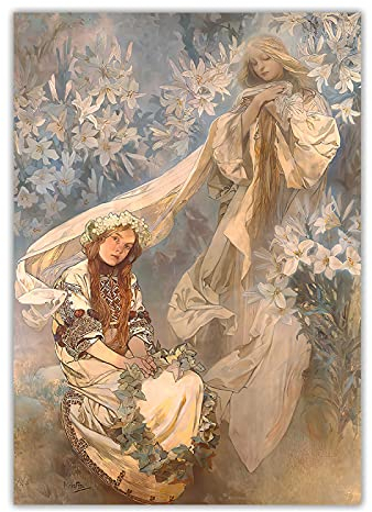 Alfons Mucha. Madonna der Lilien. Leinwand Wandkunst Berühmte Reproduktion.Berühmte gemälde leinwandt.for home Decor-60x85cm Kein Rahmen