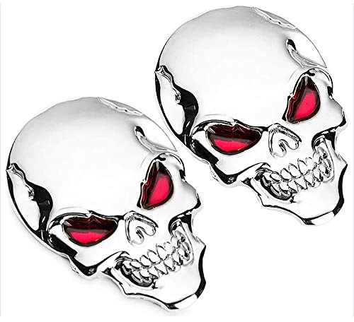 2 x 3D-Aufkleber, Chrom, Knochen-Metall, Totenkopf-Aufkleber, Logo, passend für alle Autos, LKW, Fahrrad, Motorräder (silberfarben)