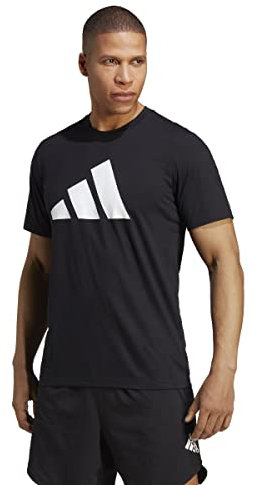 adidas Uomo Train Essentials Feelready Logo Training Tee, Black/White, XS