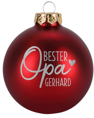 Herz & Heim® Weihnachtskugel aus Glas mit persönlicher Gravur/Rot oder Weiß/Matt oder Hochglanz/Ø 8 oder 10 cm/Verschiedene Motive Ø 8 cm, Rot Matt, Bester Opa