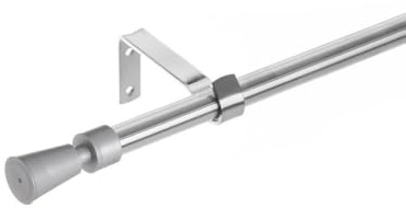 Barra cortina extensible plateada de metal de 122 a 211 cm con terminales | Set con 2 terminales en forma de cono, 3 escuadras, 6 tornillos y 6 tacos. Fácil instalación en pared o techo