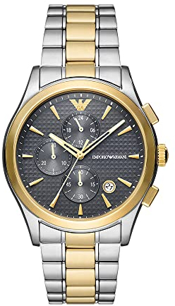 Emporio Armani Uhr für Herren , Chronographenwerk, 42MM Silberfarbenes Gehäuse aus recyceltem Edelstahl (Mindestens 50%) mit einem Armband aus recyceltem Edelstahl (Mindestens 50%), AR11527