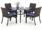 MFSTUDIO Rattan Balkonmöbel Set, Gartenmöbel Set 4 Stühle mit Tisch, Quadratische Stahl Lamellen Tisch mit 4cm Schirmloch und 4 Polyrattan Sessel für Terrasse, Balkon, Bistro, Hinterhof