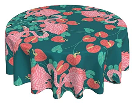 Wachstischdecke Flamingo-Mandala-Blaugrün Glatt Tischwäsche Rund Wachstuch 152Cm Für Party Indoor Geburtstag