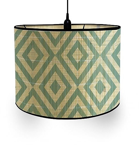 Fansu Pantalla De Lámpara Vintage Pantallas de Lámpara de Bambú Cubierta De Lámpara De Tambor Cilíndrica Lámpara De Pie Para El Hogar Mesa De Hotel Mesita De Noche (rombo verde,30x20cm)