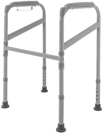 Bollomgy Toilettenstützgestell Kohlenstoffstahl Aufstehhilfe Toilette Höhenverstellbar Toilettengestell WC-Aufstehhilfe Ohne Bohren Toiletten Haltegriffe Toilettenaufstehhilfe für Senioren, bis 200kg