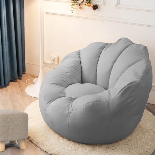 Highdi Sitzsack für Kinder Erwachsene Indoor Outdoor Sitzkissen Weicher Blumen Blütenblatt Sofabettbezug Ohne Füllung Gartenkissen Bodenkissen Mädchen Wohnzimmer Gaming (Aldult- 80x70cm,Hellgrau)