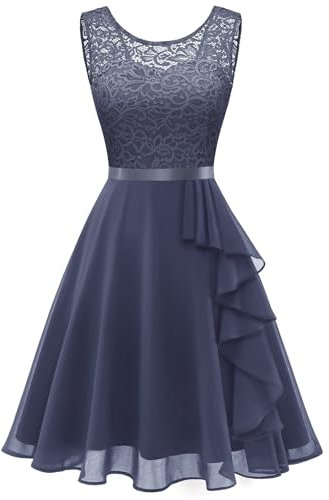 Berylove Robe de cocktail élégante avec ourlet à volants pour femme - Robe de soirée courte, bleu, XXXL