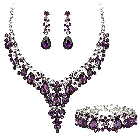 EVER FAITH Statement Schmuckset für Damen Kristall Blume rund Teardrop Braut Halskette baumeln Ohrringe und Armband Set klar Gold-Tone