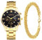 JewelryWe Herrenuhr Armband Set Edelstahl: 2pcs Uhr Armkette Schmuckset für Herren Männer Analog Quarz Armbanduhr mit Kalender Leuchtzeiger Edelstahl Panzerkette Armreif Gold Geschenk